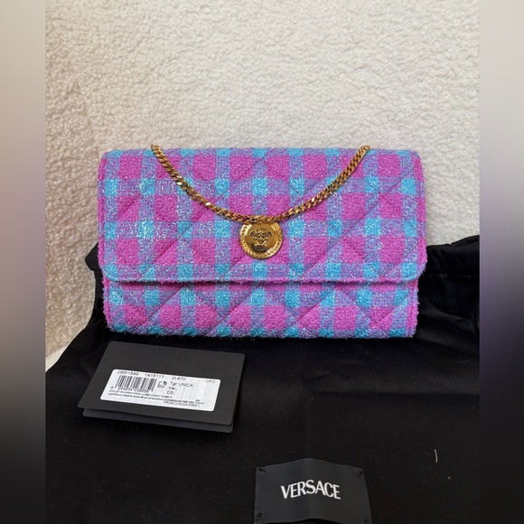 Versace Pochette Donna Chain Bag Pink Blue NWT
